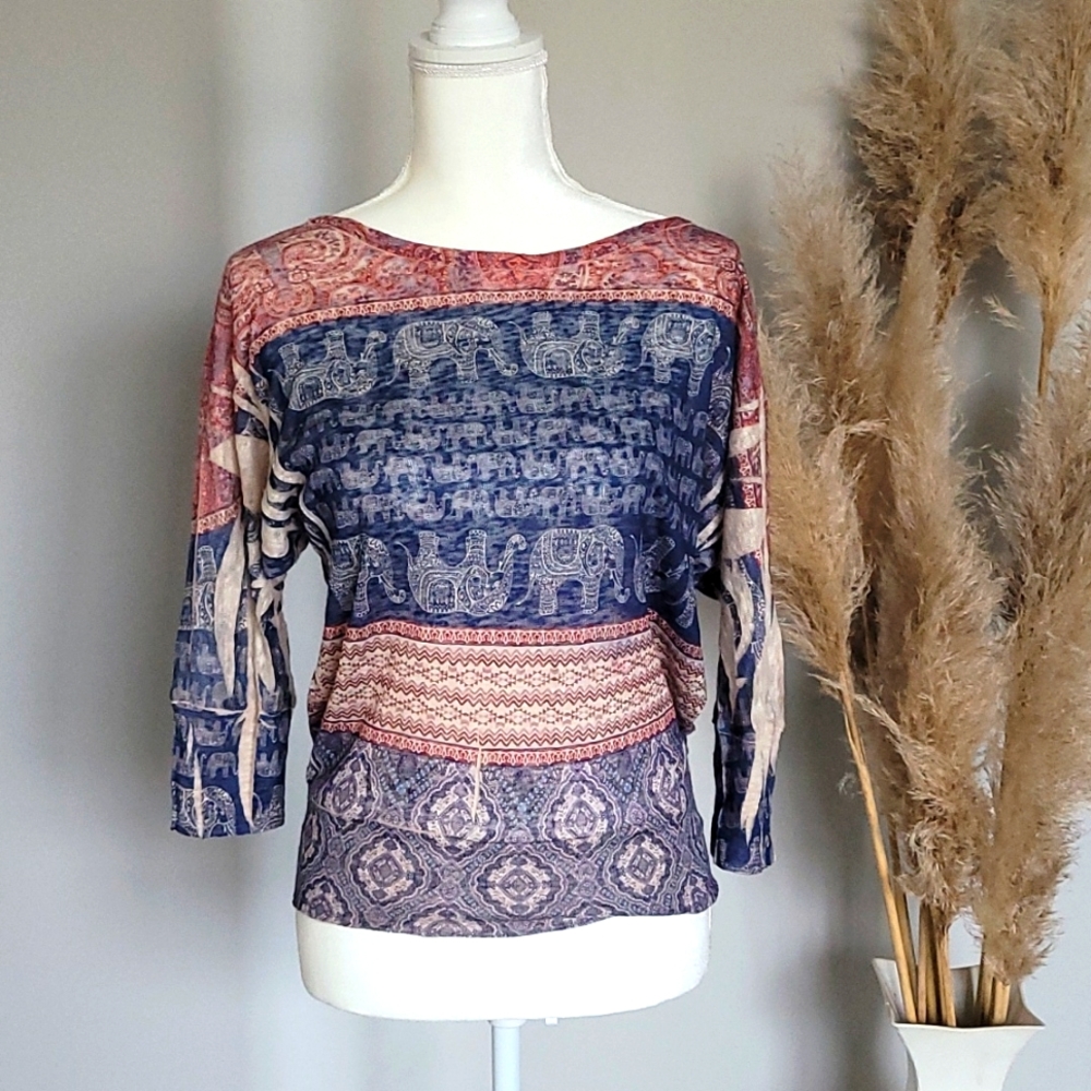 Rue21 elephant boho 3/4 sleeve blouse NWT